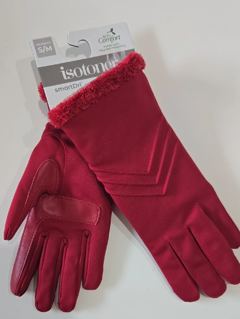 isotoner Women's Red Faux-Fur Trim SmartDri Gloves